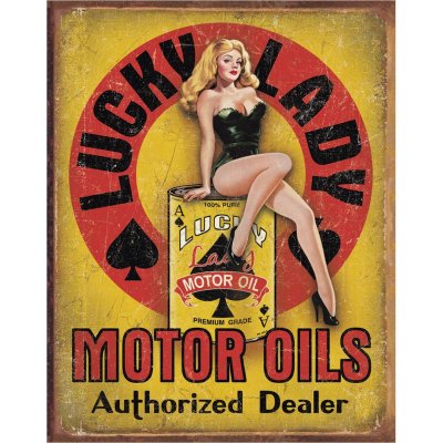 Plechová cedule Lucky Lady Motor Oil 40 cm x 32 cm – Zboží Mobilmania