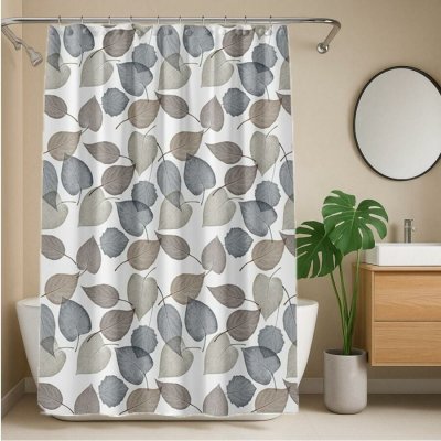 Koupelnový závěs PVC ZPE3, rozměr 180x180cm, listy šedo-hnědé, IMPOL TRADE – Hledejceny.cz