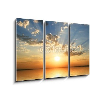 Obraz 3D třídílný - 105 x 70 cm - sunset at coast of the sea západ slunce na pobřeží moře – Hledejceny.cz