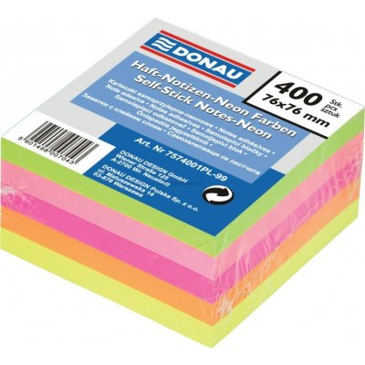 Samolepicí bloček DONAU, 76 x 76 mm, mix neonových barev – Hledejceny.cz
