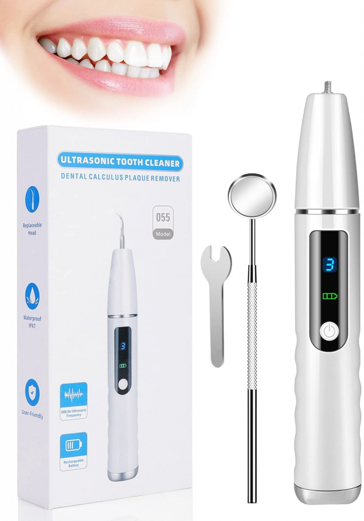 Topchances Sada na čištění zubů Topchances, ultrazvukový odstraňovač zubního kamene pro domácí péči o zuby, 4 hlavice a 3 režimy, dobíjení přes USB