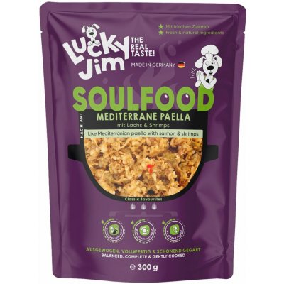 Lucky Jim Soulfood Paella Středomořská paella s lososem a krevetami 300 g – Zbozi.Blesk.cz