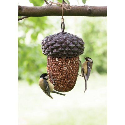Esschert Design Závěsné krmítko pro ptáky Acorn 30 x 13,5 cm kov polyesterová pryskyřice šedá – Zboží Dáma