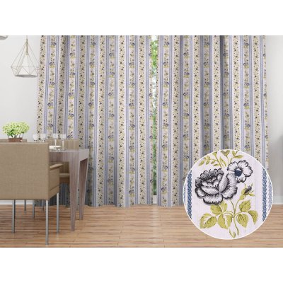 Biante Bavlněný závěs Sandra SA-348 Šedé popínavé květy a modré pruhy 130x200 cm – Hledejceny.cz