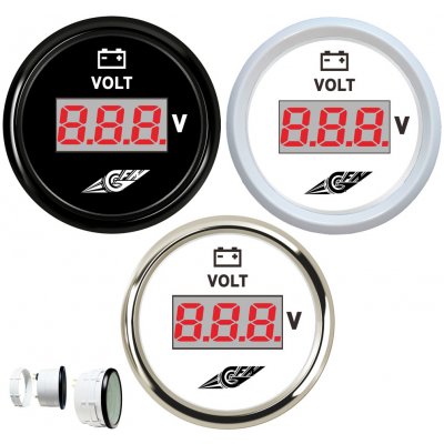 Digitální voltmetr 8 - 32 V Barva: Nerezový rámeček a bílý ciferník – Sleviste.cz