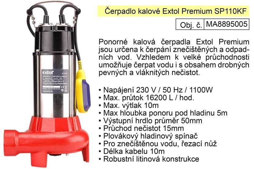 Čerpadlo ponorné kalové s řezacím nožem, 1100W EXTOL PREMIUM 8895005