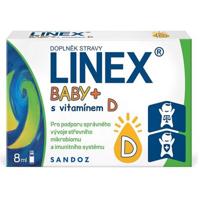 LINEX Baby+ s vitamínem D 8 ml, probiotika pro děti od narození – Hledejceny.cz