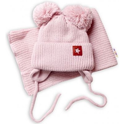 Baby Nellys Pletená čepice s šálou a rukavičky 3v1 STAR sv. růžová – Zboží Mobilmania