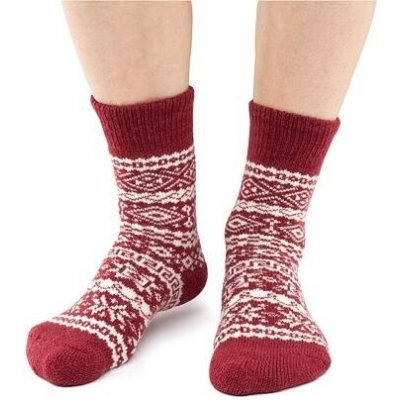 Vlnka Ovčí ponožky Merino s norským vzorem červená – Zboží Mobilmania