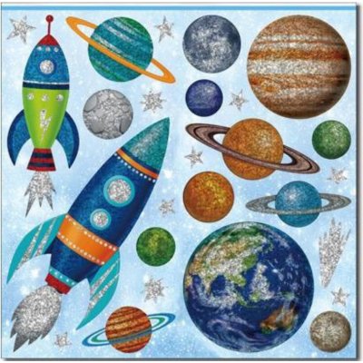 IMPOL TRADE SLKKOS-02 Samolepky na zeď kosmos rozměr 37 x 40,4 cm – Zboží Dáma