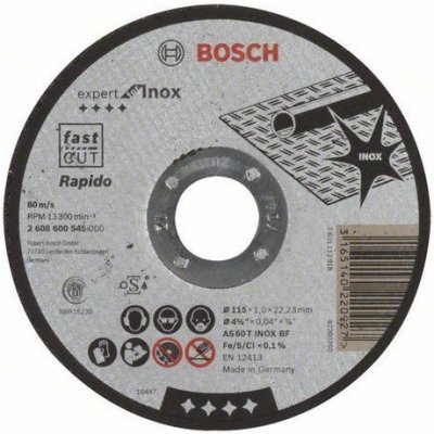 Bosch - Řezný kotouč rovný Expert for Inox - Rapido AS 60 T INOX BF, 115 mm, 1,0 mm, 25 BAL – Zboží Mobilmania