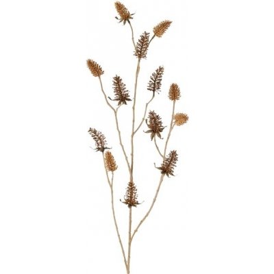 Větvička s bodláky, dojem sušené rostliny, HNĚDÁ (7x 6,5cm a 6x 5cm), 96cm