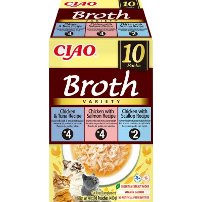 INABA Ciao Broth s příchutí kuřete a lososa, kuřete a tuňáka, kuřete a mušlí 12 x 40 g – Hledejceny.cz