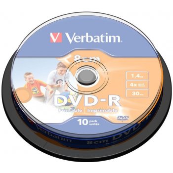 Verbatim DVD-R 1,4GB 4x, Printable, mini 8cm, cakebox, 10ks (43573)