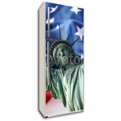 WEBLUX 12542738 Samolepka na lednici fólie NY Statue of Liberty against a flag of USA NY Socha svobody proti vlajce USA rozměry 80 x 200 cm