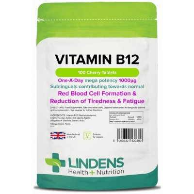 Lindens Health + Nutrition Vitamín B12 sublingvální Metylkobalamin 1000 µg 100 tablet – Hledejceny.cz