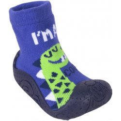 YO ponožky s gumovou podrážkou ponožkoboty chlapecké modré-dinosaur