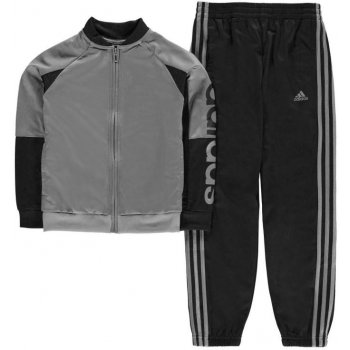 Adidas Linear Logo Tracksuit Junior Boys DkGrey Blk Wht