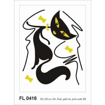 AG Design FL0416 Samolepicí velourová dekorace BLACK CAT GIRL FLOCKED rozměry 65 x 85 cm