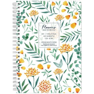 Drasca Kroužkový blok Flowers bílý 120 g/m2 60 listů A5 – Zboží Mobilmania