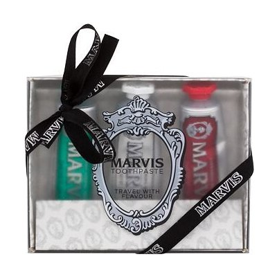 Marvis Travel With Flavour zubní pasta Classic Strong Mint 25 ml + zubní pasta Whitening Mint 25 ml + zubní pasta Cinnamon Mint 25 ml