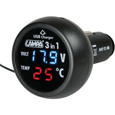 Digitální voltmetr 12/24V s teploměrem a USB výstupem – Zboží Mobilmania
