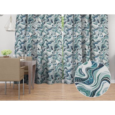 Biante Bavlněný závěs Sandra SA-587 Modro-zelené designové vlnky na mintovém 150x250 cm – Hledejceny.cz