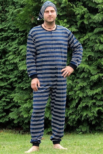 Pánské pyžamo Pánský overal na spaní s čepičkou dlouhý Darka P61 tmavě  modrý - Seznamzboží.cz