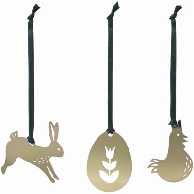 pluto produkter Velikonoční dekorace Easter Hangers Metal Gold - set 3 ks, zelená barva, zlatá barva, kov – Zbozi.Blesk.cz