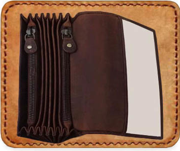 Kasírka z broušené kůže Kovové zipy Kožená číšnická peněženka pro číšníky