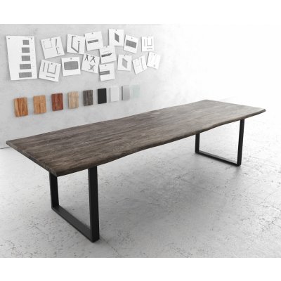 DELIFE Jídelní stůl Edge 300 × 100 cm XL platinová akácie tenká podnož černá – Zboží Mobilmania