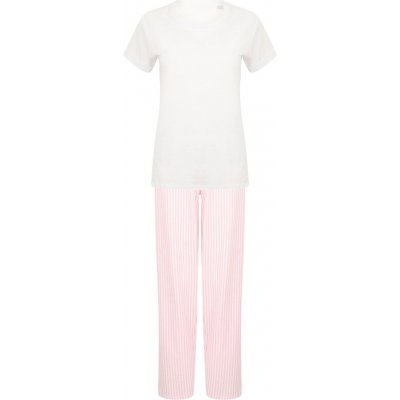 Towel City dámské dlouhé bavlněné pyžamo v setu bílá růžová – Zboží Mobilmania
