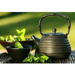 WEBLUX 5535303 Samolepka fólie Black iron asian teapot with sprigs of mint for tea Černá železná asijská čajová konvice s větvičkami na čaj rozměry 145 x 100 cm – Hledejceny.cz