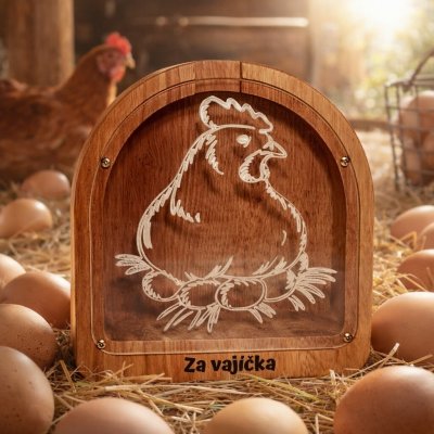 Dřevěná pokladnička slepice – pokladnička za vejce s možností jména – Hledejceny.cz