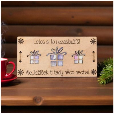 Dekorace z Řečice Dřevěné přání na peníze k Vánocům pro zlobivý lidi – Zboží Dáma