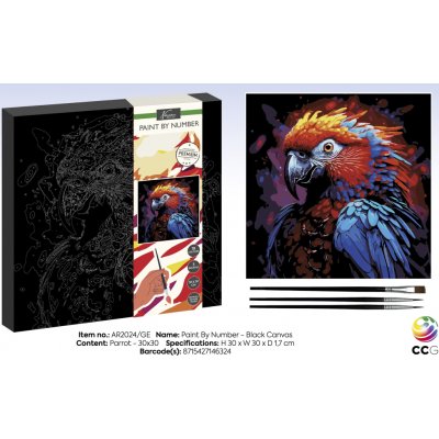 Grafix Malování podle čísel papoušek 30 x 30 cm na černé plátno – Zboží Dáma
