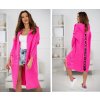 Dámský svetr a pulovr Fashionweek Dlouhý kardigan oversize s kapuci a kapsami LOVE PEACE Růžový neon