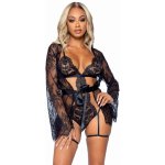 Leg Avenue Teddy, Lace Robe & Ribbon Tie Black – Zboží Dáma