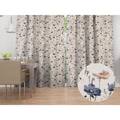 Biante Bavlněný závěs Sandra SA-630 Modro-hnědé vlčí máky na světle vanilkovém 150x140 cm – Hledejceny.cz