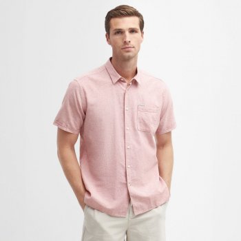 Barbour Nelson lněná košile s krátkým rukávem pink clay