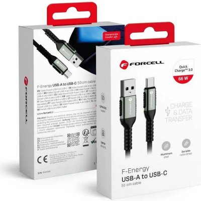 F-Energy C256 USB A na typ C QC4.0 3A 66W Cafule 0,5m černý – Zboží Živě