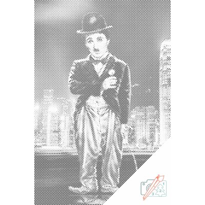 Vymalujsisam.cz Tečkování - Charlie Chaplin v měste Velikost: 40x60cm, Rámování: Na dřevěné desce, Barva teček: Modrá – Hledejceny.cz