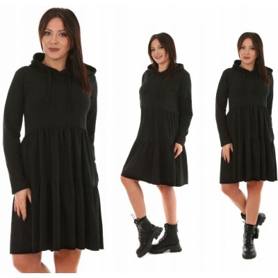 Fashionweek pohodlné teplákové šaty s kapuci MF548 černá – Zboží Dáma