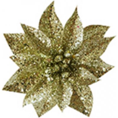 Kvet MagicHome Vianoce GlitterPoinsettia, so štipcom, zlatý, veľkosť kvetu: 9 cm, dĺžka kvetu: 8 cm, 6 ks ST8090762 – Hledejceny.cz