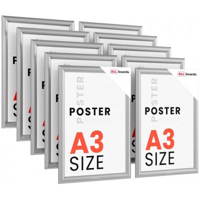 Allboards KPL10_FRAME_A3S Plakátový rám A3 – Uzamykatelný stříbrný Klip rám - sada 10 kusů – Zboží Živě