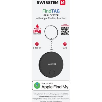 Swissten Find Tag chytrý lokátor s funkcí Apple Find My černý 20114001 – Zboží Živě