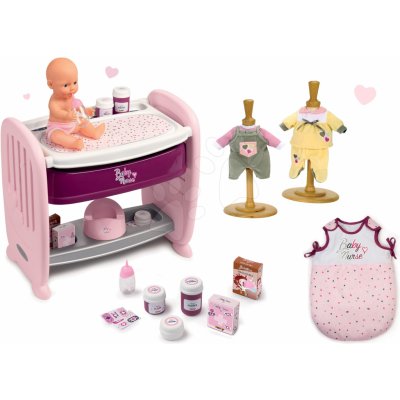 Smoby postýlka k posteli s přebalovacím pultem Violette Baby Nurse 2v1 s čurající panenkou a s nočním úborem a dvoje šatičky – Zboží Mobilmania