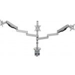 Polohovatelný držák pro 3 monitory, 2-9KG, svorka a průchodka stolu, 17"-30", USB HUB, 75x75/100x100, šedý – Sleviste.cz