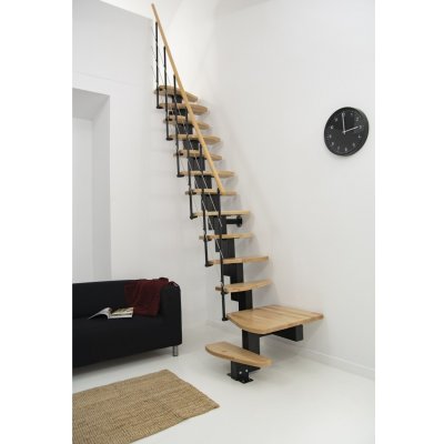 Minka Quatro Black 1/4, modulové úsporné schody s lomením, černá barva konstrukce – Sleviste.cz