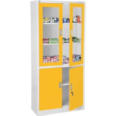 JP - 910 NX skříň kovová prosklená, 1950x900x400 mm, bílá/žlutá – Zboží Dáma